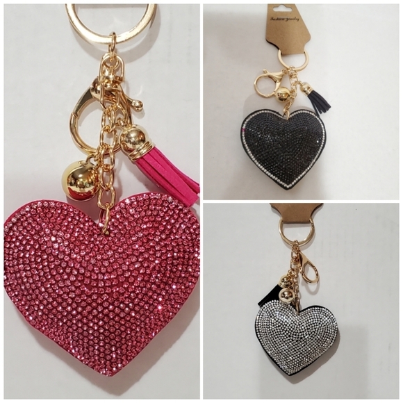 Bag Backpack Charms Heart Rhinestone Sparkle  Charms Keychain - Picture 1 of 10